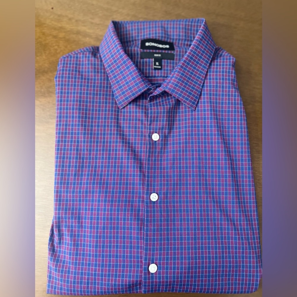 Bonobos XL Slim Fit  Button Down Shirt blue & Red  Plaid